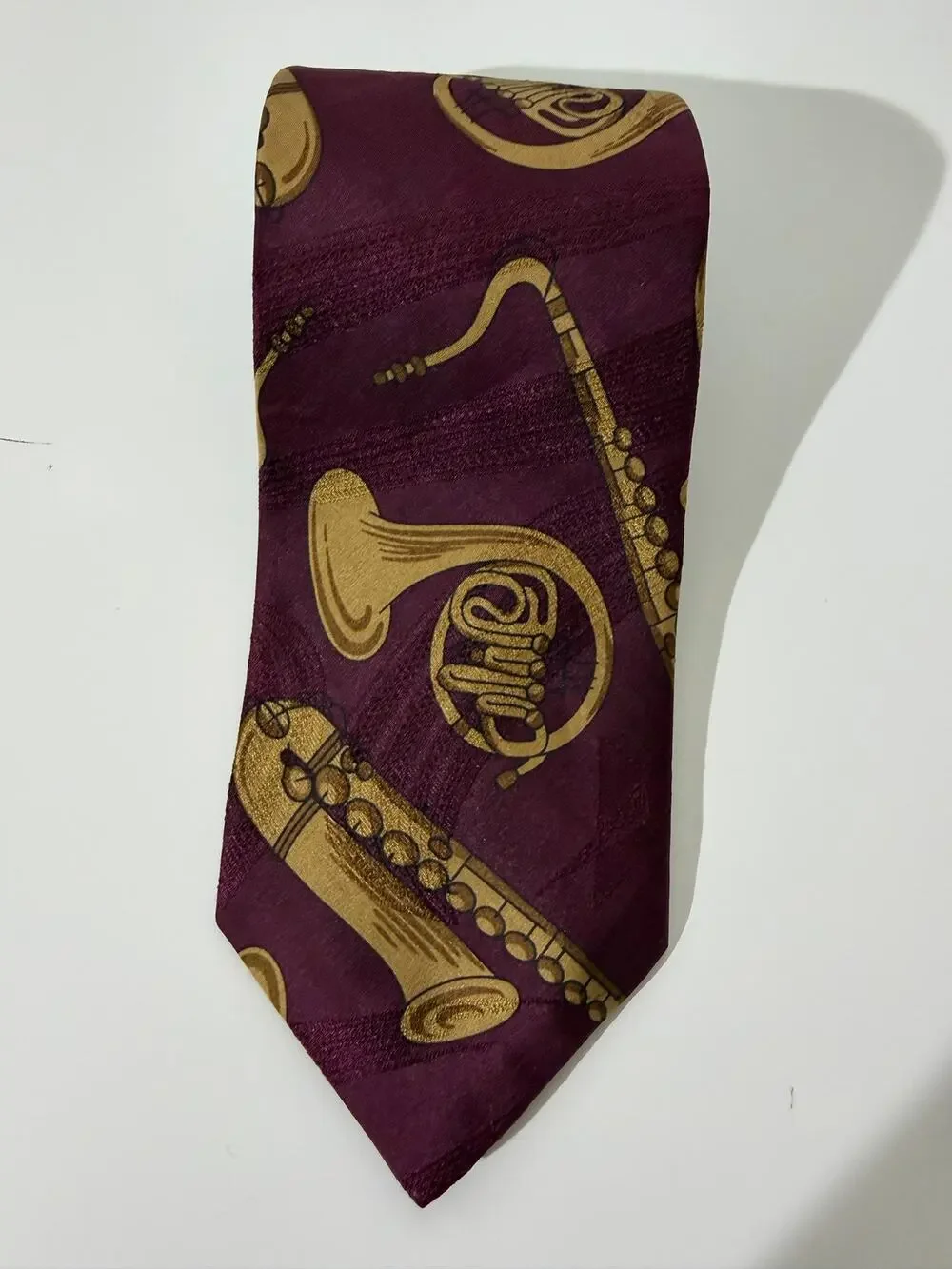 Vintage Mills-Touché Burgundy Gold Musical Instruments 100% Silk Tie France